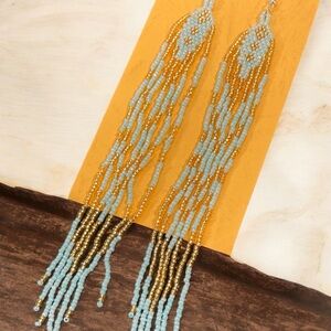 Gorgeous 7” long style bead fringe earrings